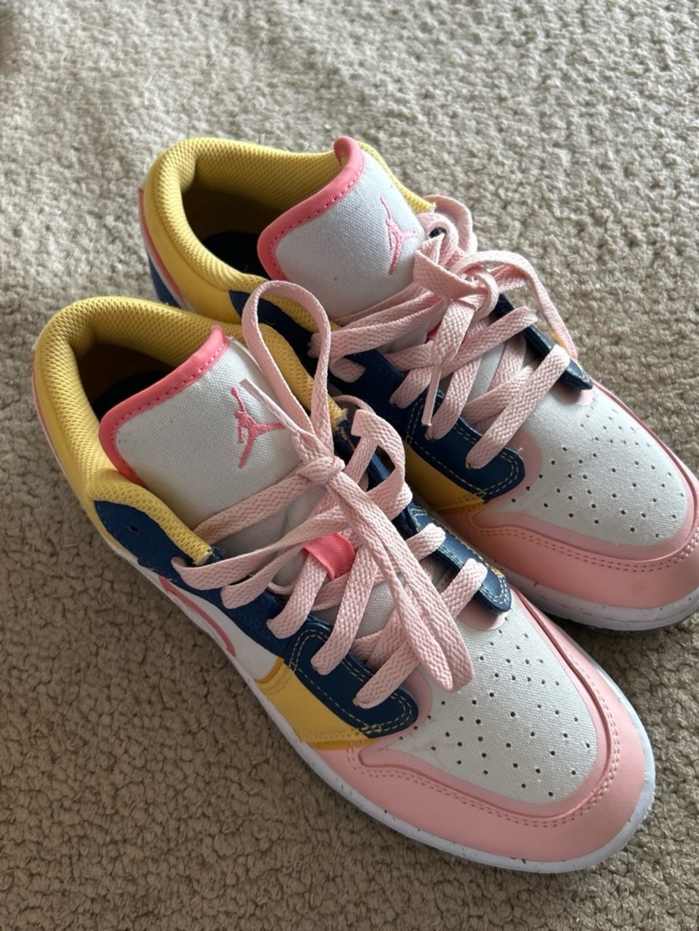 Jordan Kids Low-Top Sneakers in Pink, Yellow & Navy Blue